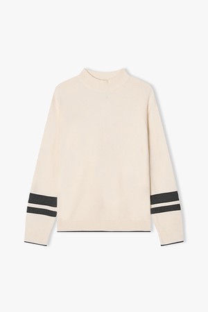 [25FW] LLW51681 아이보리 소매 배색 모크넥 니트