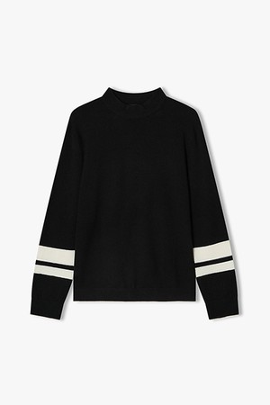 [25FW][차은우 PICK] LLW51680 블랙 소매 배색 모크넥 니트