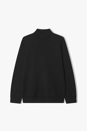 [25FW] LLW51682 블랙 솔리드 하프 터틀넥 니트