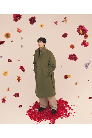 [25FW][차은우 PICK] LLW21633 카키베이지 오버핏 하이넥 더블 코트