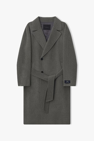 [25FW] LLW21693 멜란지베이지 캐시미어블렌드 오버핏 핸드메이드 더블 벨티드 코트