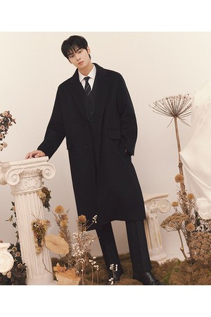 [25FW][차은우 PICK] LLW21694 블랙 캐시미어블렌드 세미오버핏 핸드메이드 맥시 싱글 코트