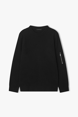 [25FW][차은우 PICK] 블랙 LLF51681 솔리드 소매 포켓 라운드 니트