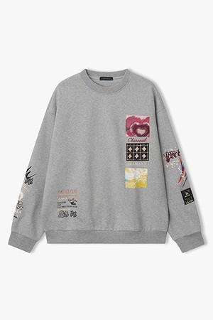 [25FW] LLW42654 멜란지그레이 오버핏 멀티아트웍 맨투맨