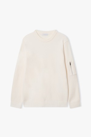 [25FW] LLF51680 아이보리 솔리드 소매 포켓 라운드 니트