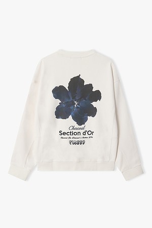 [25FW] LLF42602 아이보리 오버핏 빅플라워 백프린팅 맨투맨 티셔츠