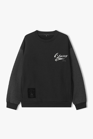 [25FW] LLF41610 블랙 자수 텍스쳐 믹스 라운드 티셔츠