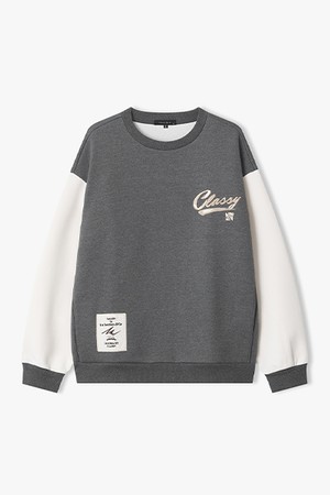 [25FW] LLF41609 멜란지그레이 자수 텍스쳐 믹스 라운드 티셔츠