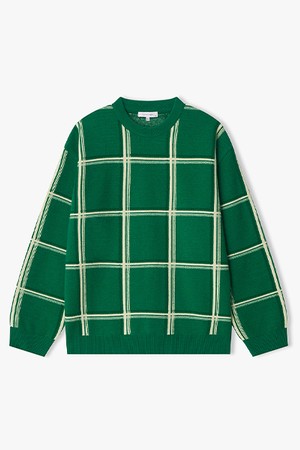 [25FW] LLW51629 그린 멀티 윈도우 체크 라운드 니트