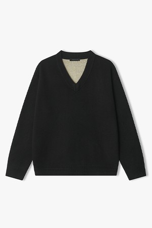 [25FW] LLW51688 블랙 이중지 브이넥 니트