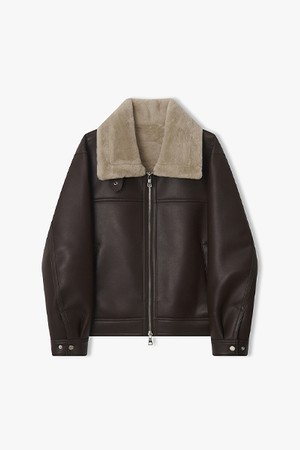 [25FW] LLW25653 브라운 세미오버핏 램 텍스처 무스탕