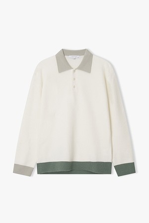 [25FW] LLW51640 그린 컬러 배색 카라 니트