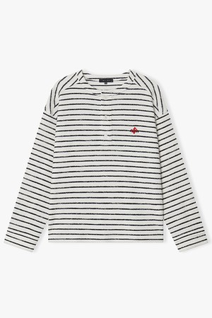 [26SS] LMS41703 아이보리 부클 스트라이프 헨리넥 티셔츠