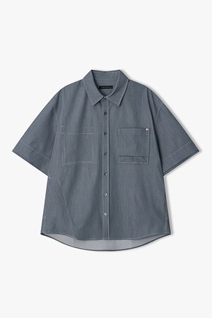 [26SS] LMM31705 블루 데님 텍스쳐 더블 포켓 디테일 하프 셔츠