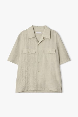 [26SS] LMM31707 베이지 오픈 칼라 더블 스티치 디테일 하프 셔츠