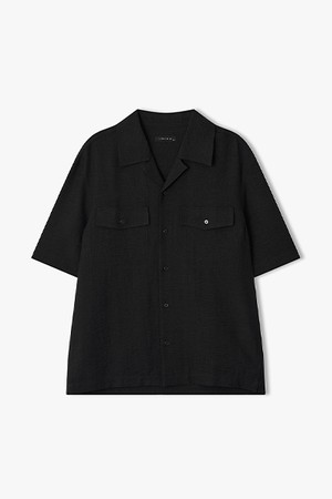 [26SS] LMM31708 블랙 오픈 칼라 더블 스티치 디테일 하프 셔츠