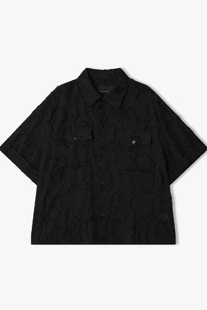 [26SS] LMM32701 블랙 오버핏 클립 자카드 하프 셔켓