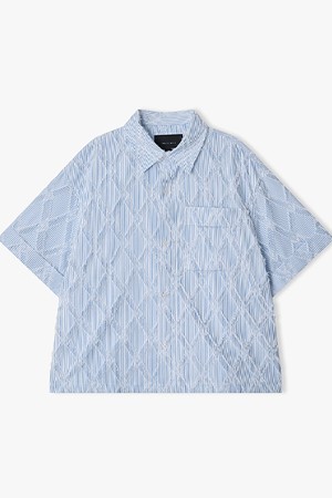 [26SS] LMM32703 라이트블루 스퀘어 자카드 스트라이프 하프 셔켓