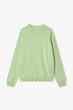 [26SS] LMS51721 그린 사이드 배색 트리밍 라운드 니트