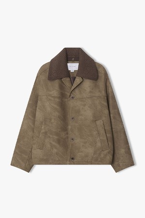 [26SS] LMS22707 베이지 니트 칼라 레더 텍스쳐 점퍼