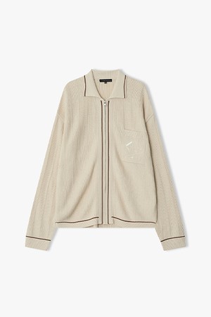 [26SS] LMS51706 베이지 자수 포켓 집업 가디건