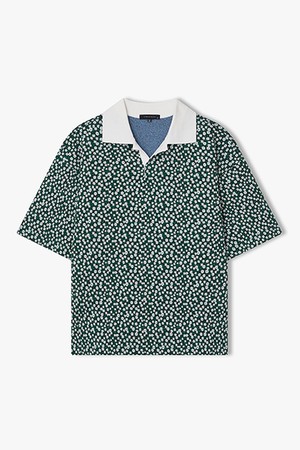 [26SS] LMM41716 그린 플라워 자카드 하프 칼라 티셔츠