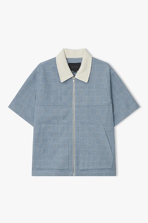 [26SS] LMM32705 라이트블루 컬러리브 체크 데님 하프 셔켓