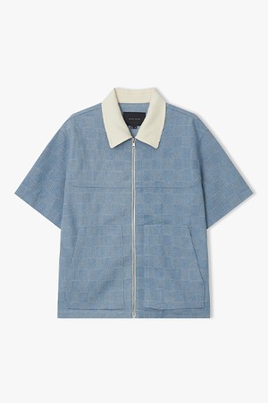 [26SS] LMM32715 라이트블루 컬러리브 체크 데님 하프 셔켓