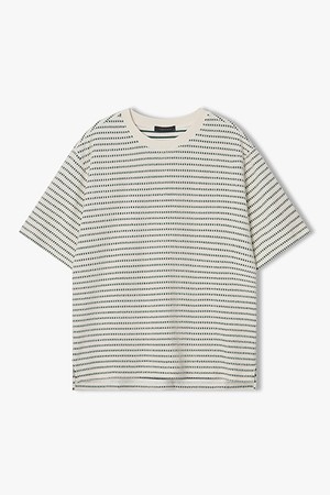 [리버클래시][26SS] LMM41718 그린 자카드 스트라이프 라운드 하프 티셔츠