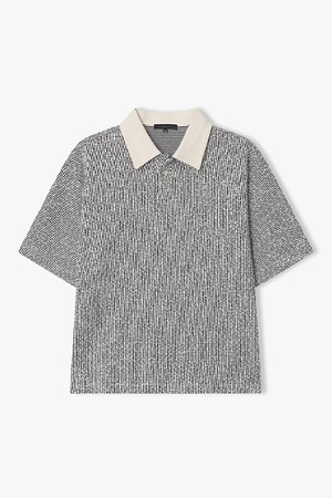 [리버클래시][26SS] LMM41725 블랙화이트 트위드 하프 칼라 티셔츠