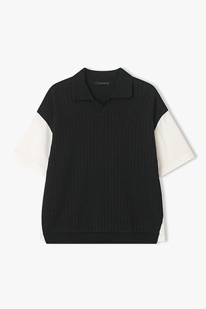 [리버클래시][26SS] LMM41706 블랙 니트 베스트 오픈칼라 하프 티셔츠