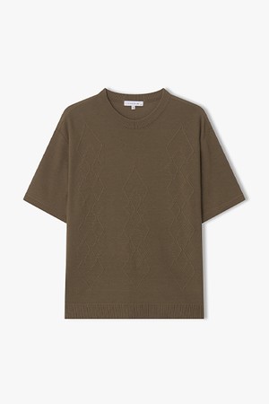 [리버클래시][26SS] LMM51722 브라운 아가일 패턴 반팔 라운드 니트