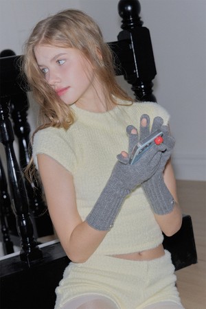 100% Cashmere Finger Hole Gloves (2colors)_GREY-a