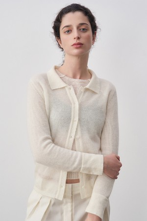 코라 키드 모헤어 폴로 니트 셔츠 아이보리