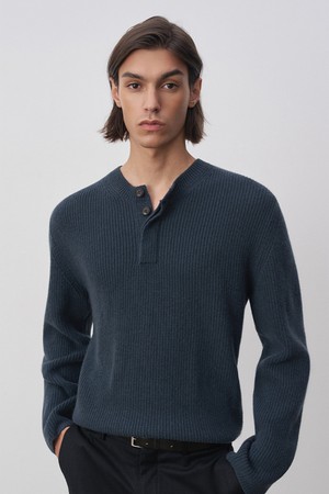 테오 메리노울 헨리넥 풀오버 블루