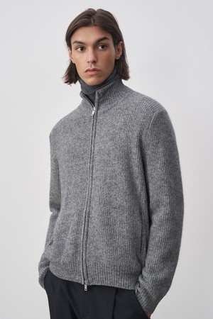 본느 알파카 하이넥 집업 그레이