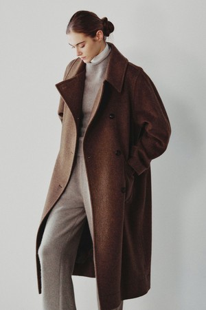 [우먼] 로벨 오버핏 랩 코트 브라운