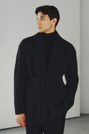 단테 라쿤 리브드 숄 가디건 차콜