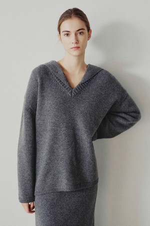 카렌 메리노울 브이넥 오버사이즈 스웨터 그레이