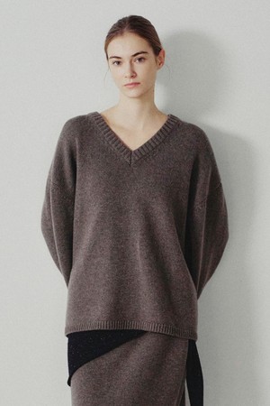 카렌 메리노울 브이넥 오버사이즈 스웨터 브라운