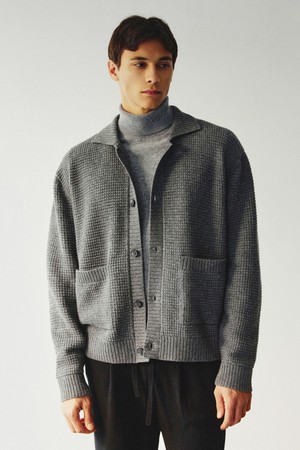 클루스 메리노울 카라 가디건 그레이