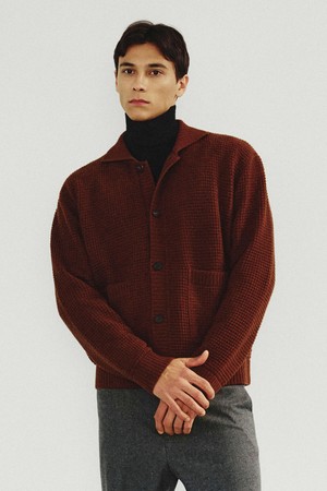 클루스 메리노울 카라 가디건 브라운