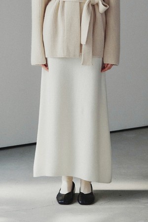 플레인 메리노울 플레어 스커트 아이보리