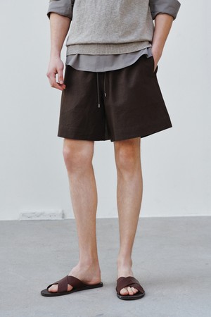니콜 린넨 드로스트링 쇼츠 브라운