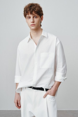 마엘 사이드 슬릿 코튼 셔츠 화이트