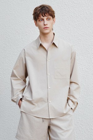 마엘 사이드 슬릿 코튼 셔츠 베이지