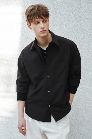 마엘 사이드 슬릿 코튼 셔츠 블랙