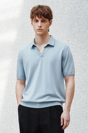 코튼 썸머 에센셜 케이블 폴로넥 스카이블루 (Dry touch)