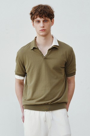 코튼 썸머 에센셜 케이블 폴로넥 카키 (Dry touch)