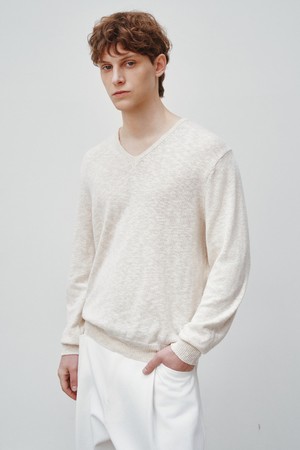 브리즈 썸머 슬럽 브이넥 니트 아이보리